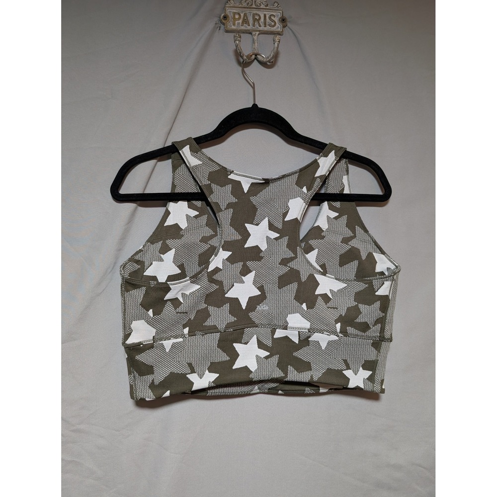 Zuda Green White Star Print Longline Sports Bra Racerback Crop Top Women's Large - Picture 2 of 5